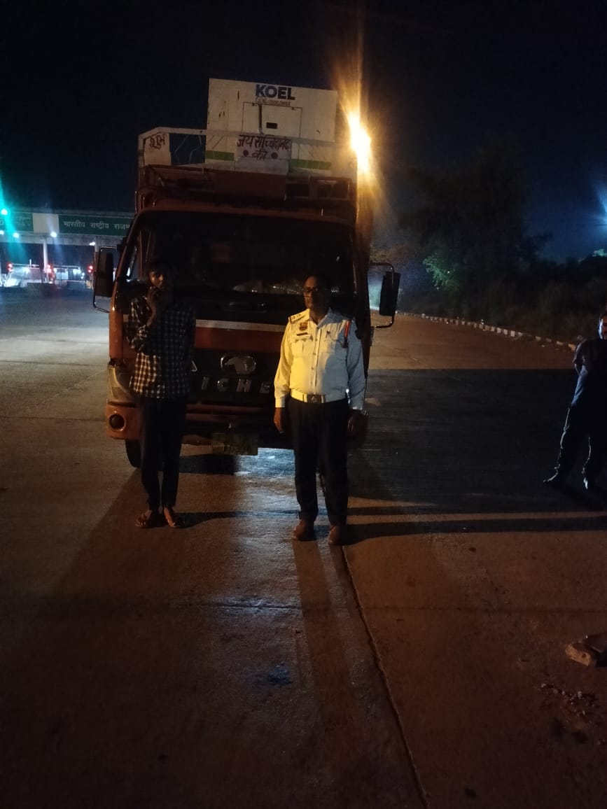 Traffic Police Hansi has fined a truck with black film at toll plaza for Rs 24,000 and a drunk driving Eicher truck driver for Rs 32,000.